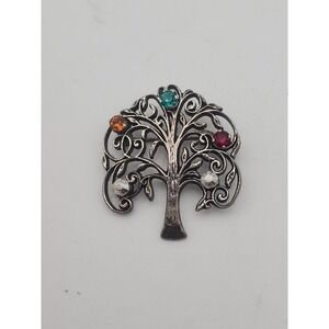 Anson‎ 925 Sterling Silver Tree of Life Brooch with Multicolored Rhinestones
